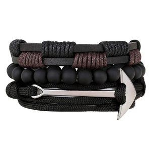 New Fashion Leather Anchor Bracelets/Bangle Men 3/4 pcs/ Set Multilayer Beads